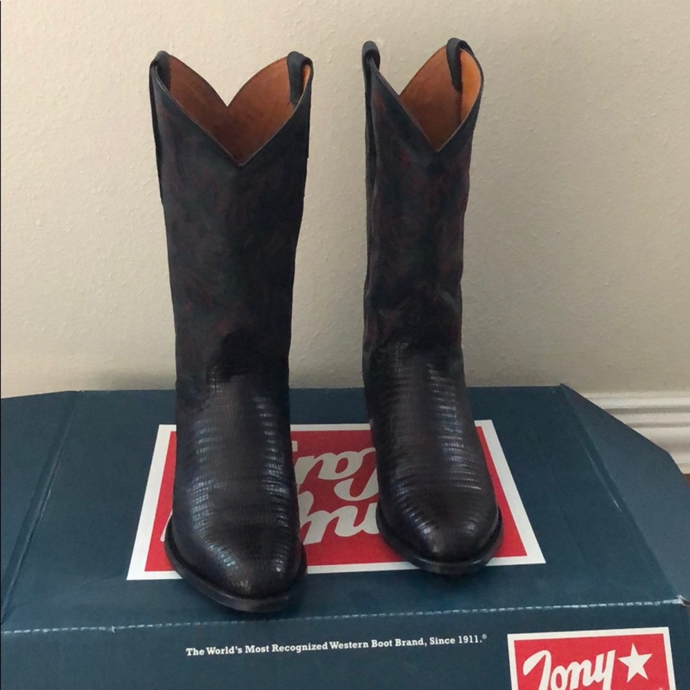 SOLD Tony Lama Mens BlackCherry Lizard Boots 10.5D
